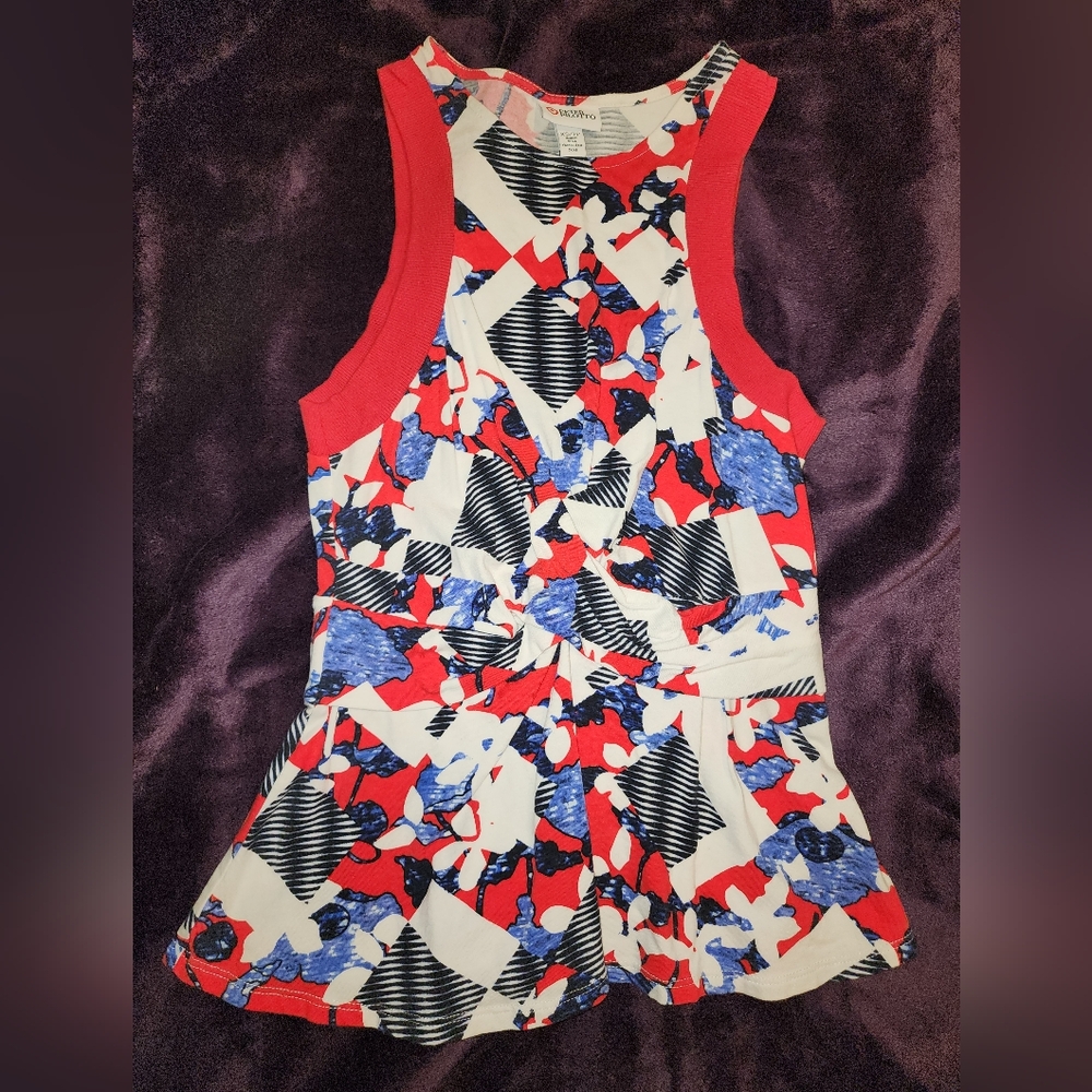 Peter Pilotto Red and White Asymmetrical Graphic Tank Top